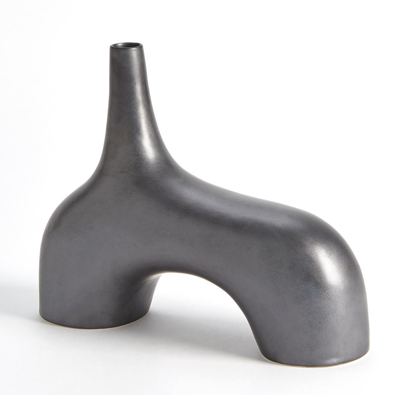 Handmade Earthenware Table Vase, 10" H x 13" W x 4" D, Black