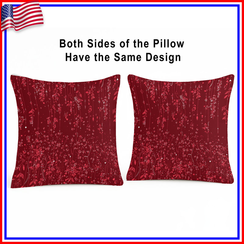 Coussin Floral, Carré 20 po, Motif floral rouge