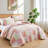 Modern Floral Geometric Quilt Set, 3-Piece Reversible Coverlet and Pillow Shams-110379269-110379275