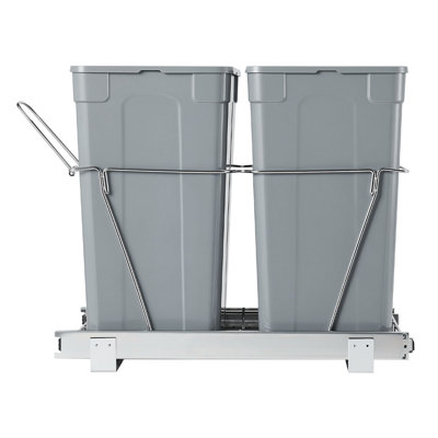 Pull-Out Trash Can, 27 QT x2 Double Under Mount Kitchen Waste Container, Heavy-Duty Garbage Recycling Bin with Door Kit and Soft Close Slide, Sink, Under Counter (Grey), Designed for Kitchen Cabinet