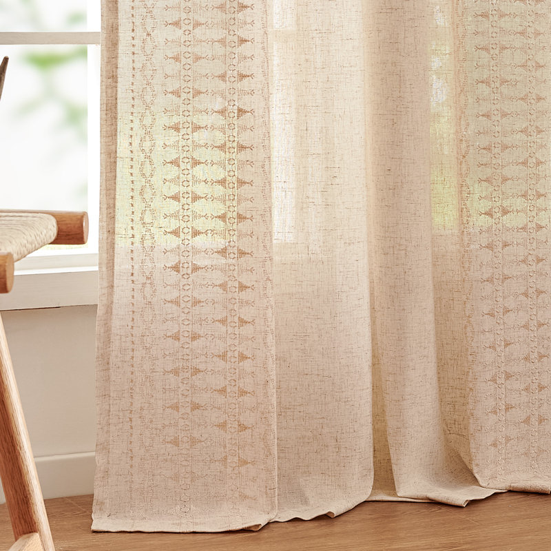 Paire de rideaux semi-transparents en lin Kidist, Ivoire/beige, L 50 po x L 90 po