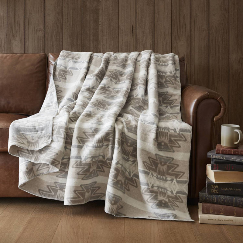 Couverture douce en mélange de coton jacquard avec bordure à coutures durables, Multi