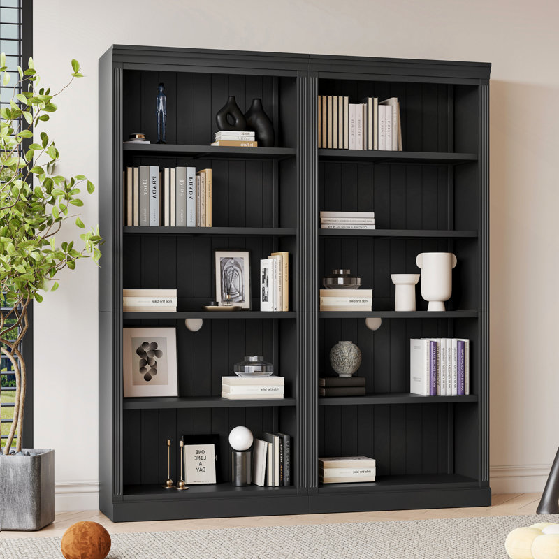 83.4" Tall Wood Bookcase With Light Strip, Black Duplicate 1, 83.4"H x 35.83"W x 15.35"D