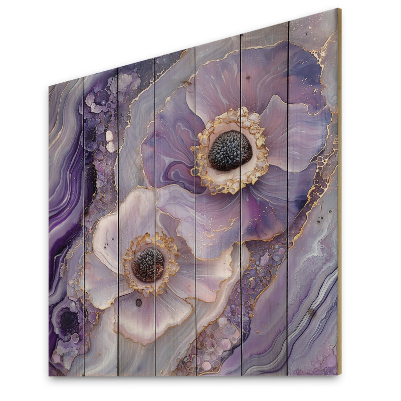 Mystérieuse aura de l'encre d'anémone I - coquelicots, art mural sur bois de pin naturel, H 36 po x l 36 po