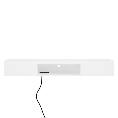 Meuble télé avec 16, 63 po de style flottant pour téléviseur 55 60 65 po, blanc, support de rangement mural à DEL couleur abondante, s'adapte aux téléviseurs de 65 pouces, blanc suffisant