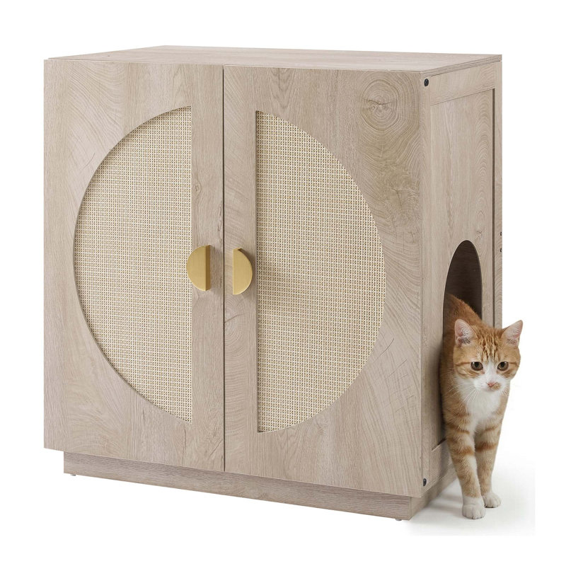 Meuble de litière moderne avec tablette réglable et rangement, 30.7" H x 28.7" W x 19.6" D, Gris patiné