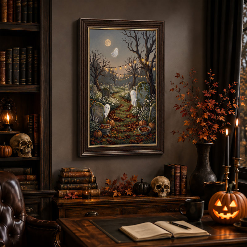 Art mural blanc sur toile Halloween, H 18 po x l 12 po