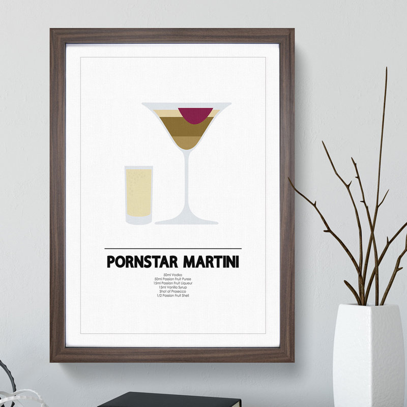 Pornstar Martini Cocktail - Picture Frame Typography, Oak Framed, 48cm H x 36cm W x 2cm D