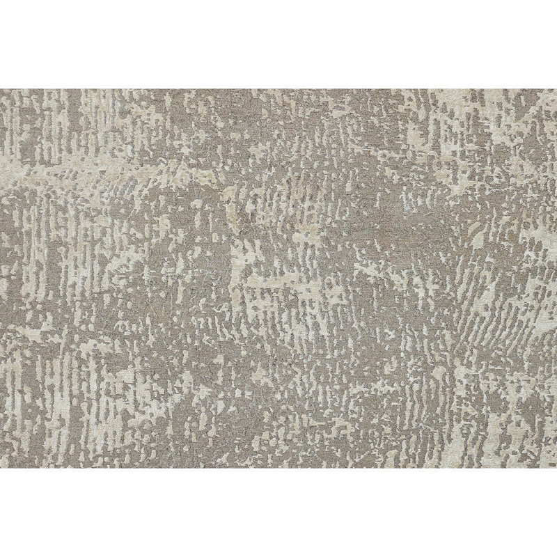 Hand Knotted Abstract Area Rug in Ivory/Beige, Rectangle 6' x 9'
