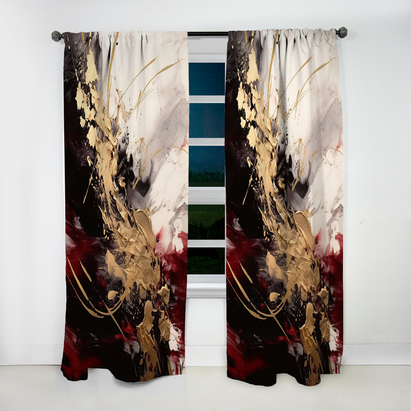 Or et rouge Flusion Fusion I - rideau en velours moderne - obscurcissant - 1 panneau, L 52 po x L 84 po