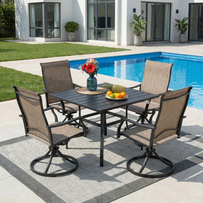 Staghorn 5-piece Swivel Patio Dining Set PVC-coated polyester Fabric Iron Outdoor Chairs And Table Set For Garden, Backyard, Poolside