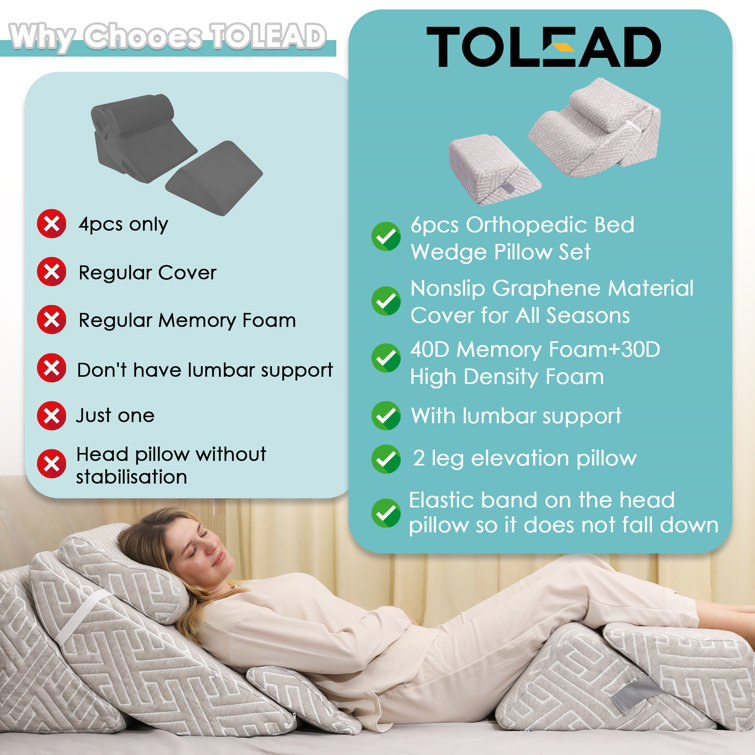 6PCS Orthopedic Bed Wedge Pillow for Sleeping, Gel Memory Foam