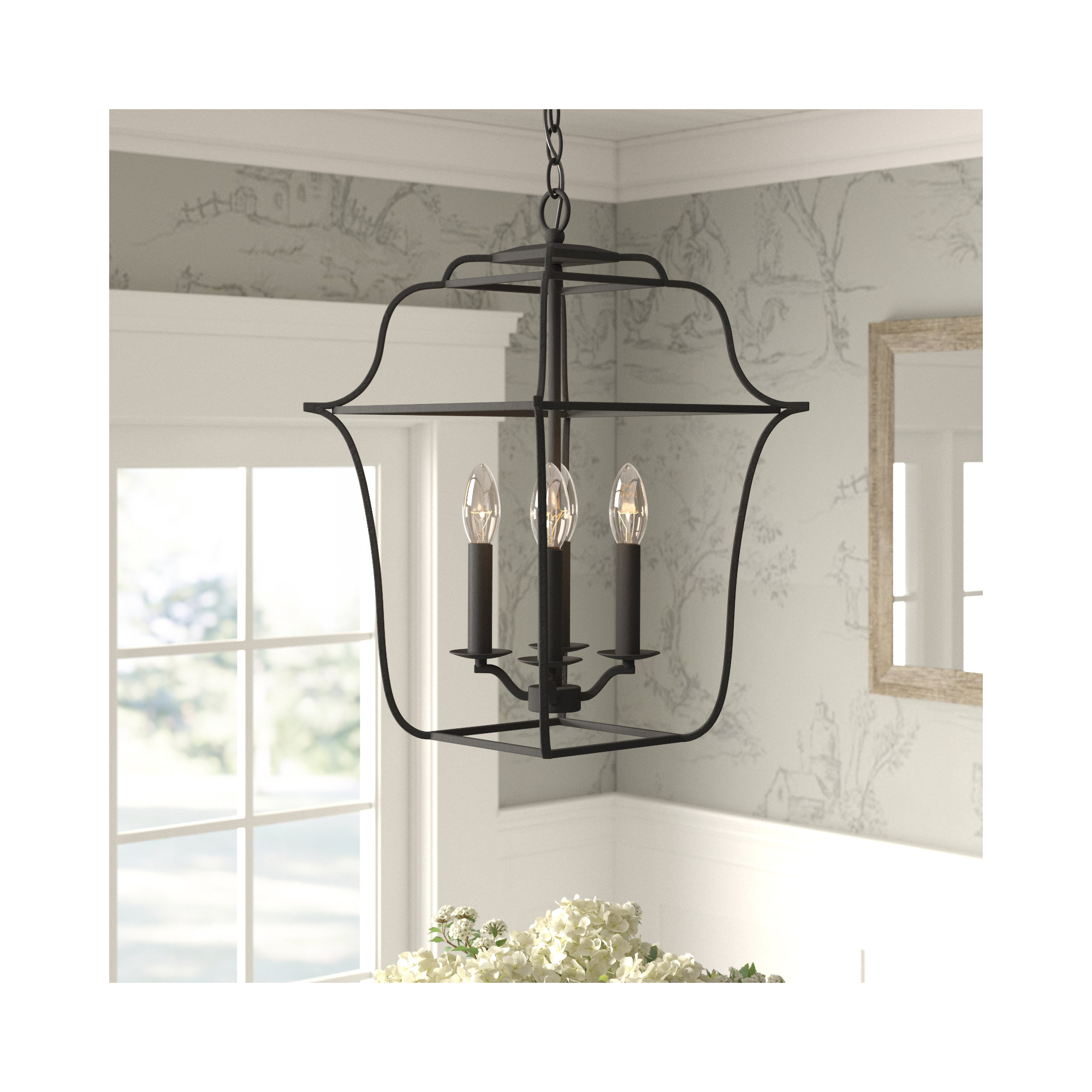 Lark 4 - Light Lantern Geometric Chandelier, 20" H x 14" W x 14" D, Royal Ebony, 4