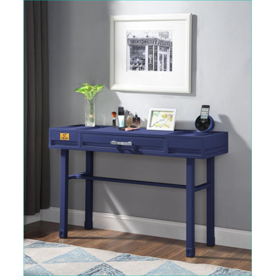 Desks, Industrial Modern Cargo Blue Vanity Desk with Storage Drawer | Blue | Metal