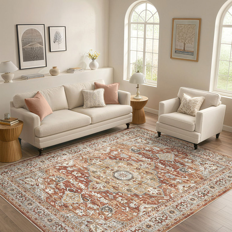 Aasen Boho Tribal Washable Vintage Oriental Area Rug for Living Room Bedroom-Red/Brown, Rectangle 8' x 10', Red/Brown