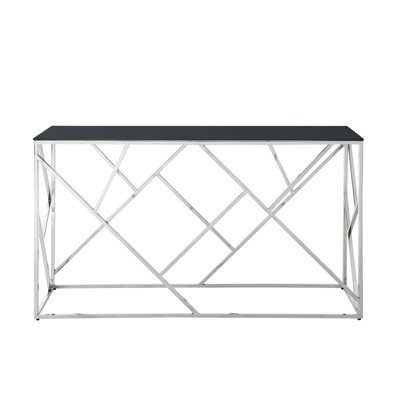 Modern Glass Console Table, 55" Gold Sofa Table With Sturdy Metal Frame And  Tempered Glass Top, For Living Room Entryway Bedroom, Chrome Finish