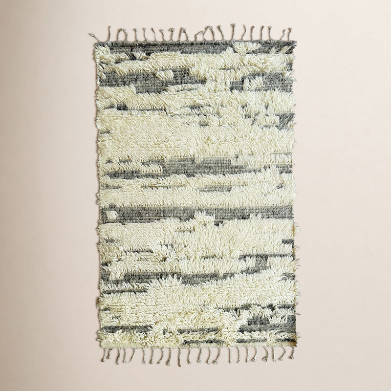 Elian Hand Knotted Wool Geometric Area Rug in Ivory/Gray, Rectangle 9' x 12'