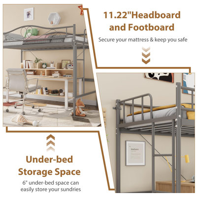 Cadre de lit mezzanine en métal pour lit simple, gain de place – Robuste, avec échelle et barrière de sécurité intégrale