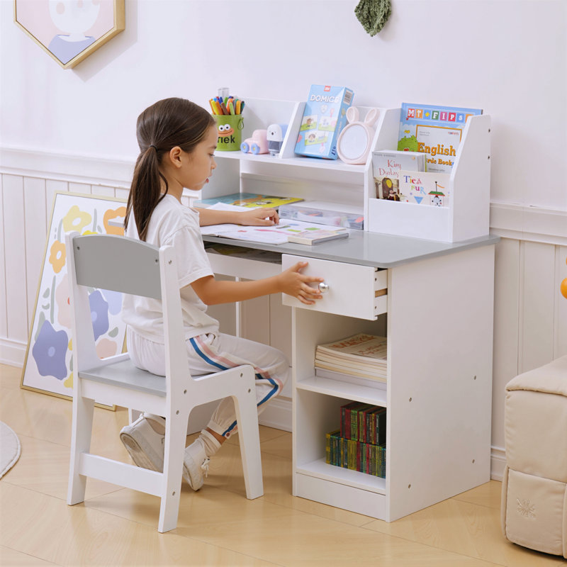 Karn Kids Desk and Chair Set with Storage for Ages 5-8 Years Grey