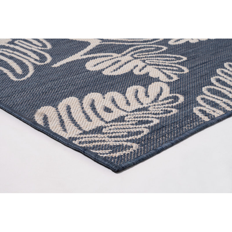 Tapis d'intérieur à motif floral à feuilles variées Cheeseman IOED.03. BL./Boca, Rectangle 7 pi 10 po x 10 pi 2 po