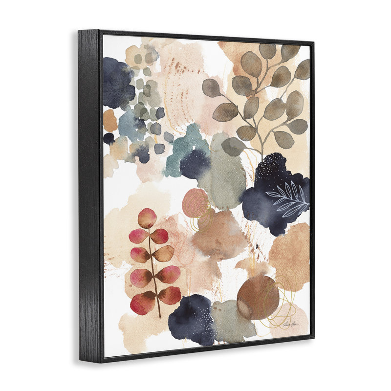 Peinture abstraite de style botanique abstrait, collage boho moderne par Laura Horn - Peinture, Giclée encadrée noir minuit