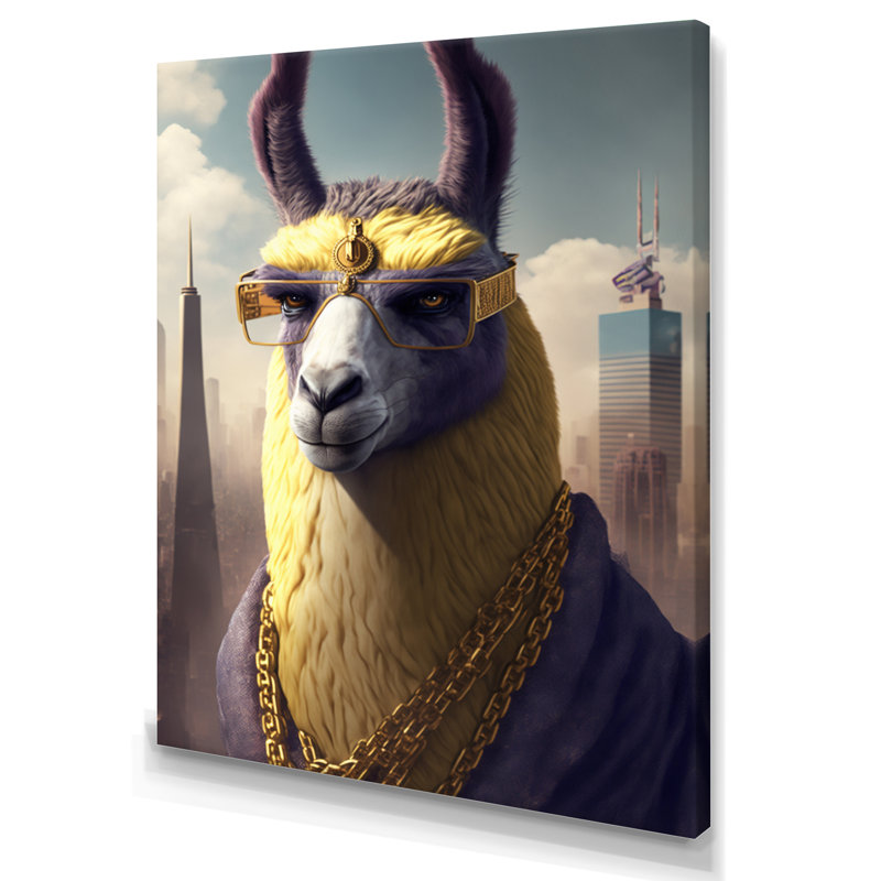 «Llama Gangster in NYC», impression sur toile, H 20 po x l 12 po x P 1 po, Toile tendue