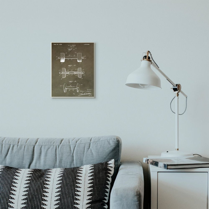 « brevet rétro haltères texture design », impression sur toile, Plaque en bois, H 18 po x l 12 po x P 0,5 po