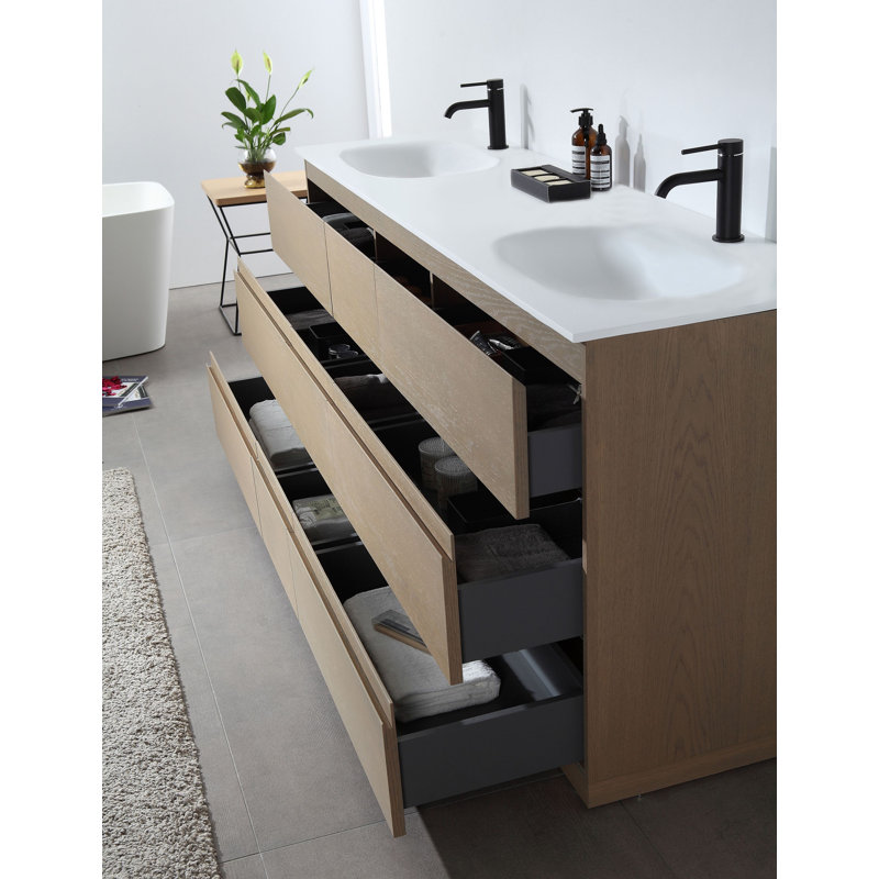 Meuble-lavabo Arla, Chêne doré
