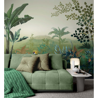 Papier peint floral vert tropical