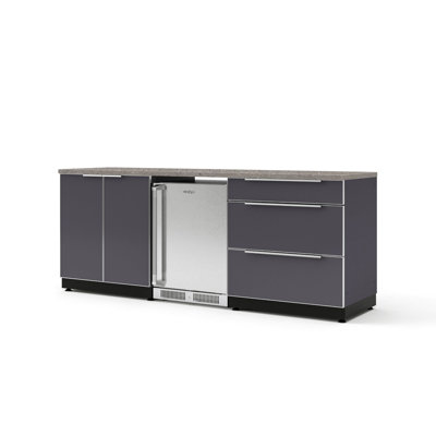Ensemble d'armoires d'extérieur en aluminium 5 pièces avec comptoirs en pierre noire Nano 32 po et 56 po