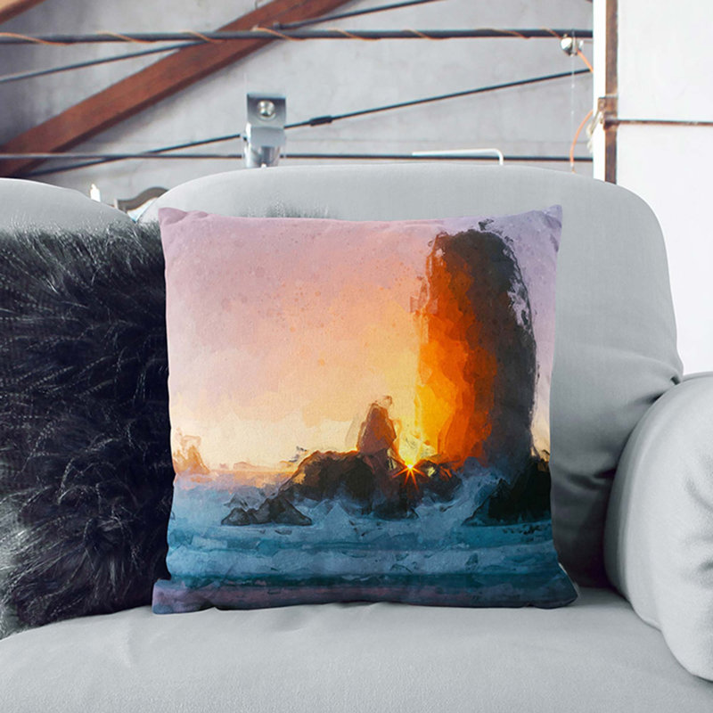 Sunset upon the Beach Cushion with Filling, 55cm H x 55cm W x 20cm D, Black