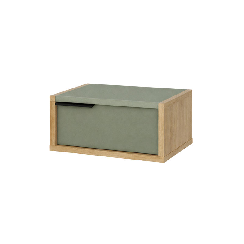  Eco Floating Bedside Table With Drawer And Metal Handle, Bedroom, Ash Green/Oak