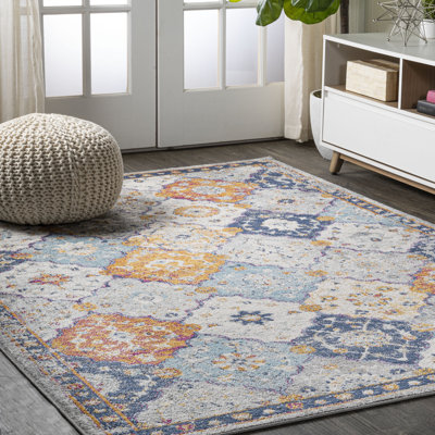 Kirman Bohemian Medallion Light Gray/Blue/Orange Rug