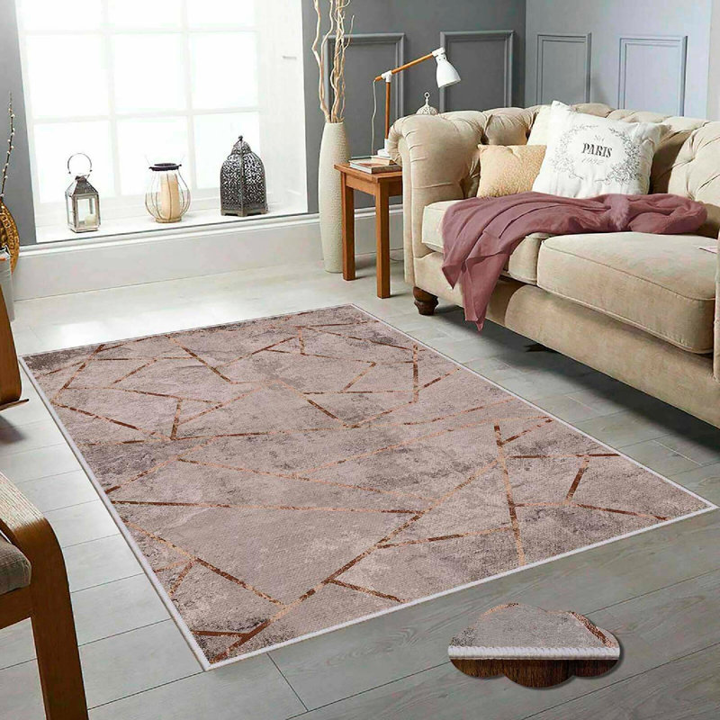 Luxurious 100% Cotton Carpet, 4.6 x 7.2 ft | Antibacterial, Non-Slip PVC Underside, 0.3 in Pile Height | Machine Washable, Mink & Brown | Perfect for Living Room, Bedroom & Dining Area, Durable & Elegant Design