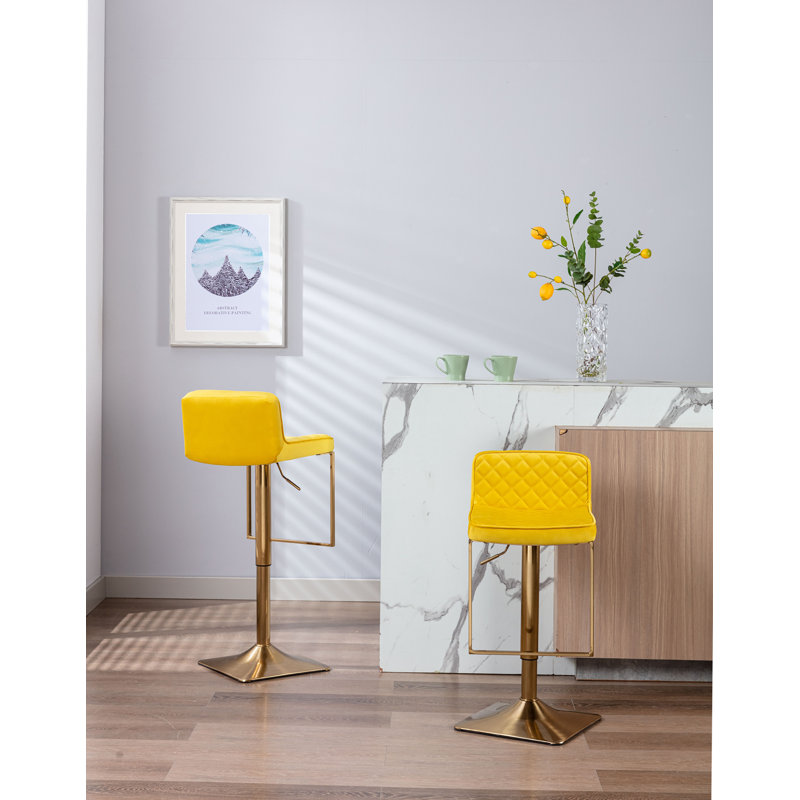 Tabouret pivotant à hauteur réglable Aldegonde Zariyah, Moutarde