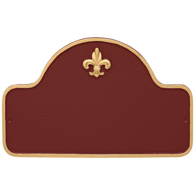 Plaque d'adresse à deux lignes Fleur de Lis Lexington, Rouge brique / Or, Oui
