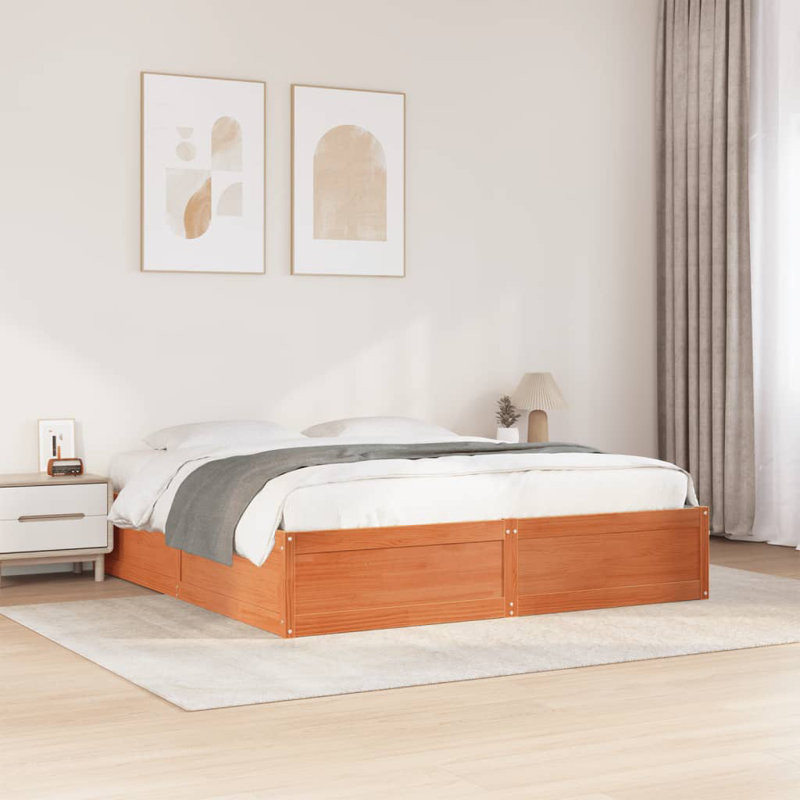 Antolin Solid Wood Bed, Wax Brown, European Single (90 x 200cm)