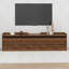 Meuble télé moderne à cannelures, centre de divertissement rétro avec lumière DEL et station de chargement USB, console multimédia en bois avec 4 tiroirs-301239334