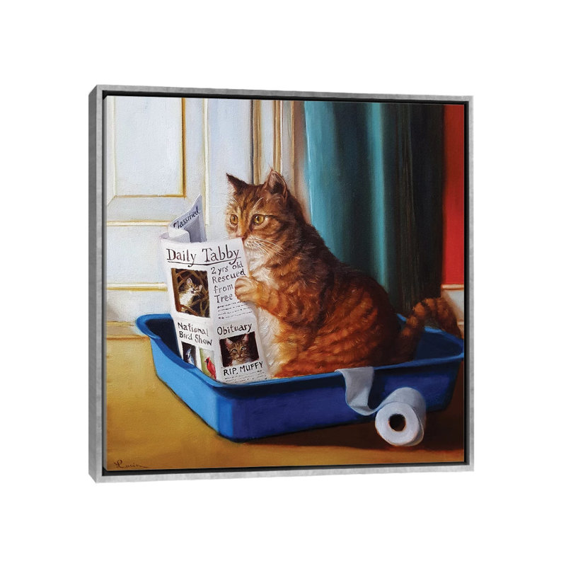 « Kitty Throne » par Lucia Heffernan-impression, Pas de tapis, H 26 po x l 26 po x P 1,5 po, Toile avec cadre argenté