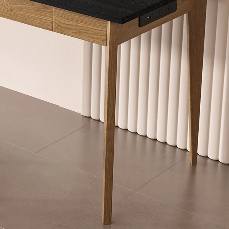 Black+Burlywood Rectangular Solid Wood with 2 drawers desk, 29.53" H x 47.24" W x 25.59" D