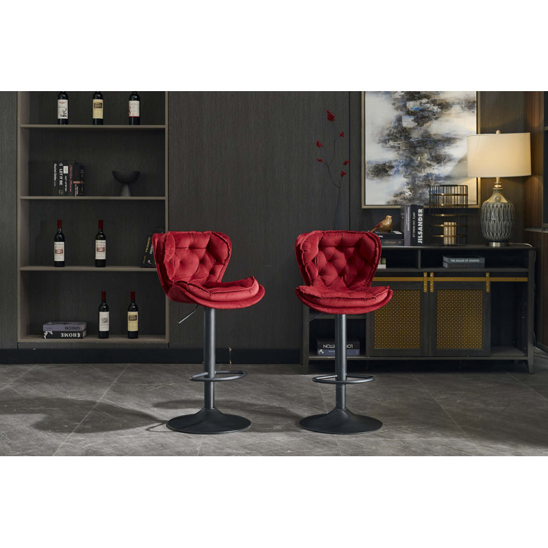 Ensemble de 2 tabourets de bar avec repose-pieds thermolaqué et base pivotante en velours à hauteur réglable et tabouret de bar simple
