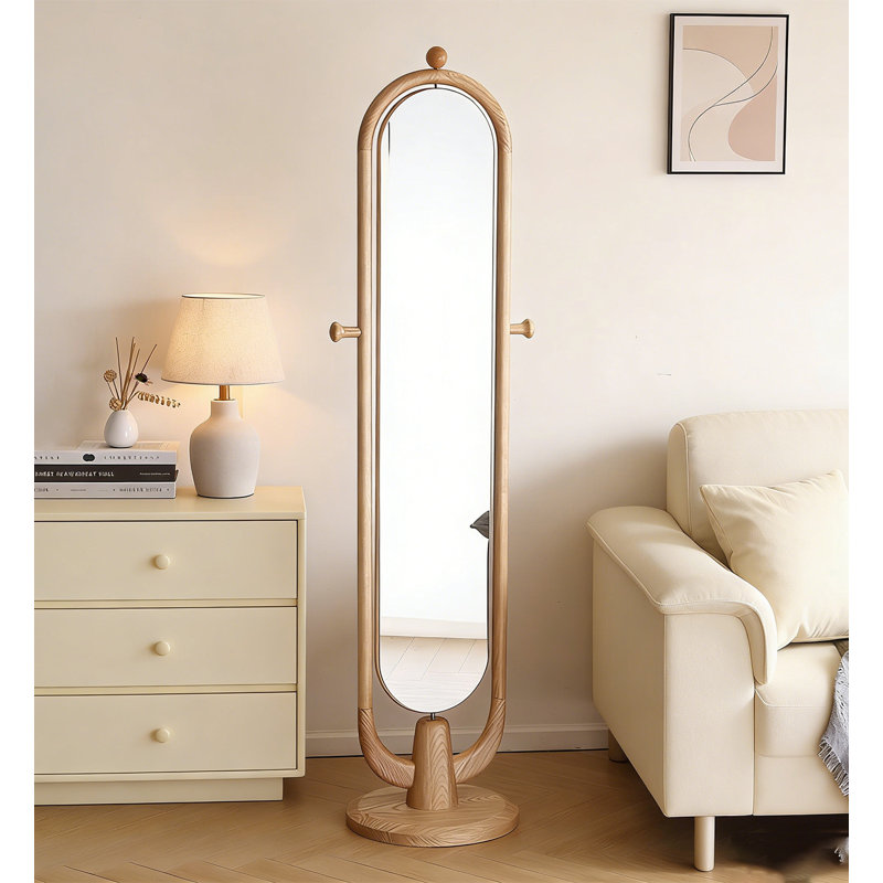 Miroir pivotant Mid-Century en bois de frêne massif avec portemanteau intégré, Oak Wood