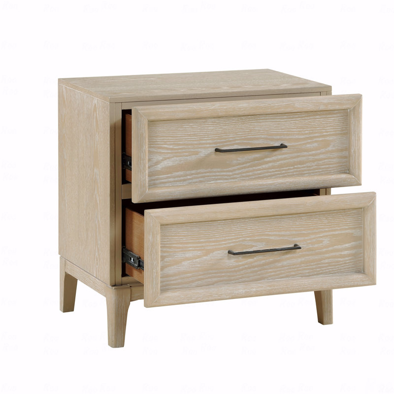 Contemporary Design Nightstand Of 2-Drawers Light Brown Finish Ball Bearing Glides Wooden Bedroom Furniture 1Pc Bedside Table