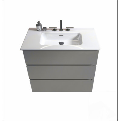 Meuble-lavabo gris 36 po avec lavabo 36 po avec 3 trous de robinet, grand meuble-lavabo autoportant pour salle de bain moderne, lavabo blanc une pièce sans drain et robinet, pré-assemblé