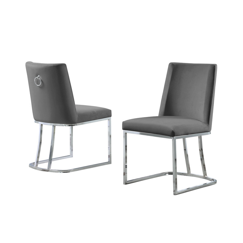 Stansted 19'' H Velvet Upholstered Side Chair, Navy Blue, Silver