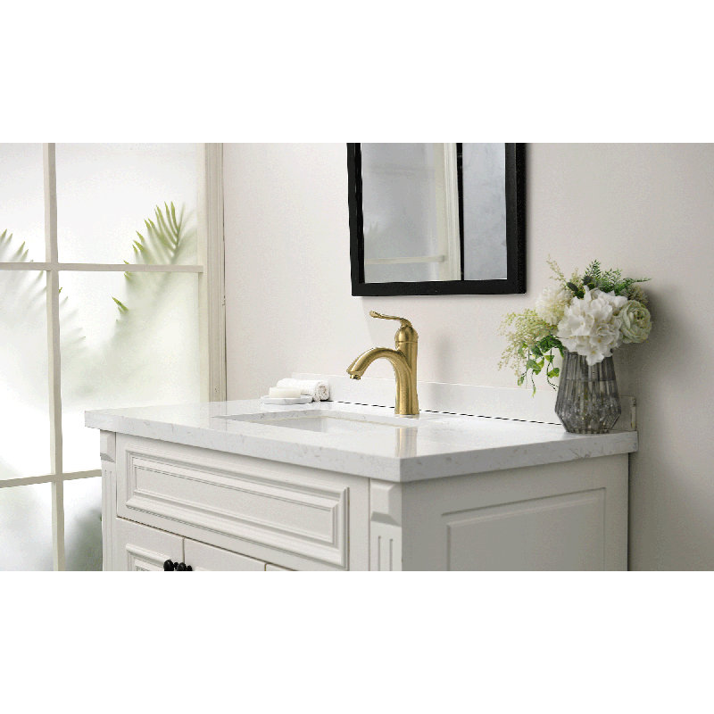 Robinet pour salle de bain à poignée simple avec drain, Or brossé
