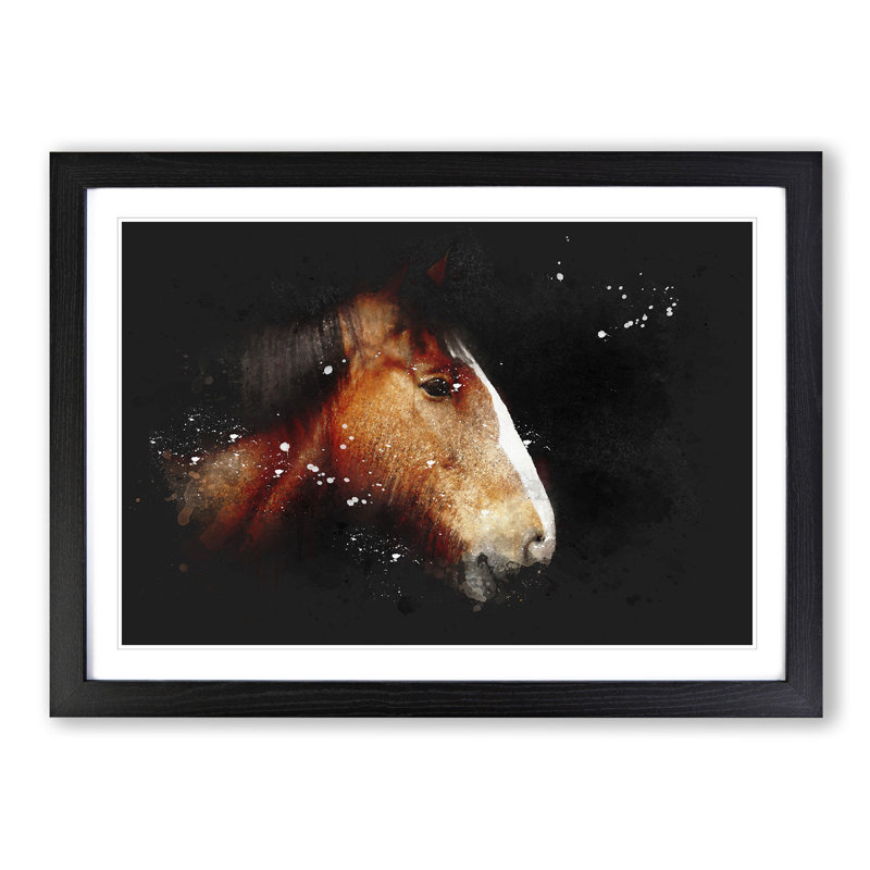 Brown Shire Horse - Picture Frame Graphic Art Print, 62cm H x 87cm W x 2cm D, Black Framed