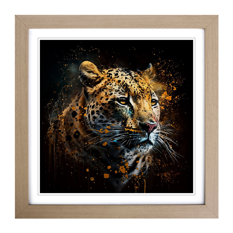 Leopard Abstract Expressionism - Framed Print, Oak