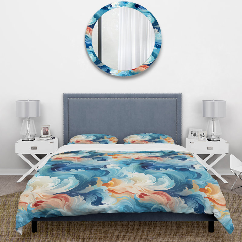 Oceanic Mirage Tropical Pattern I Floral Duvet Cover, King Duvet Cover + 2 King Shams