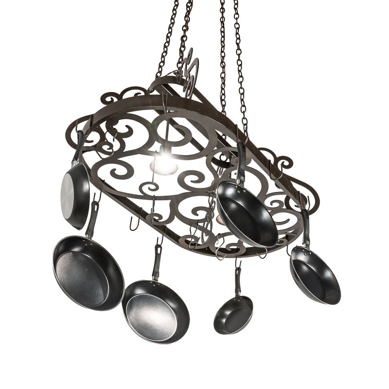 Oil Rubbed Bronze 2-Light Handcrafted Hanging Pot Rack